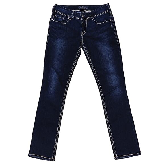 Silver Women's 28 x 31 Suki Slim Low Rise Dark Wash Straight Leg Jeans - Picture 1 of 8